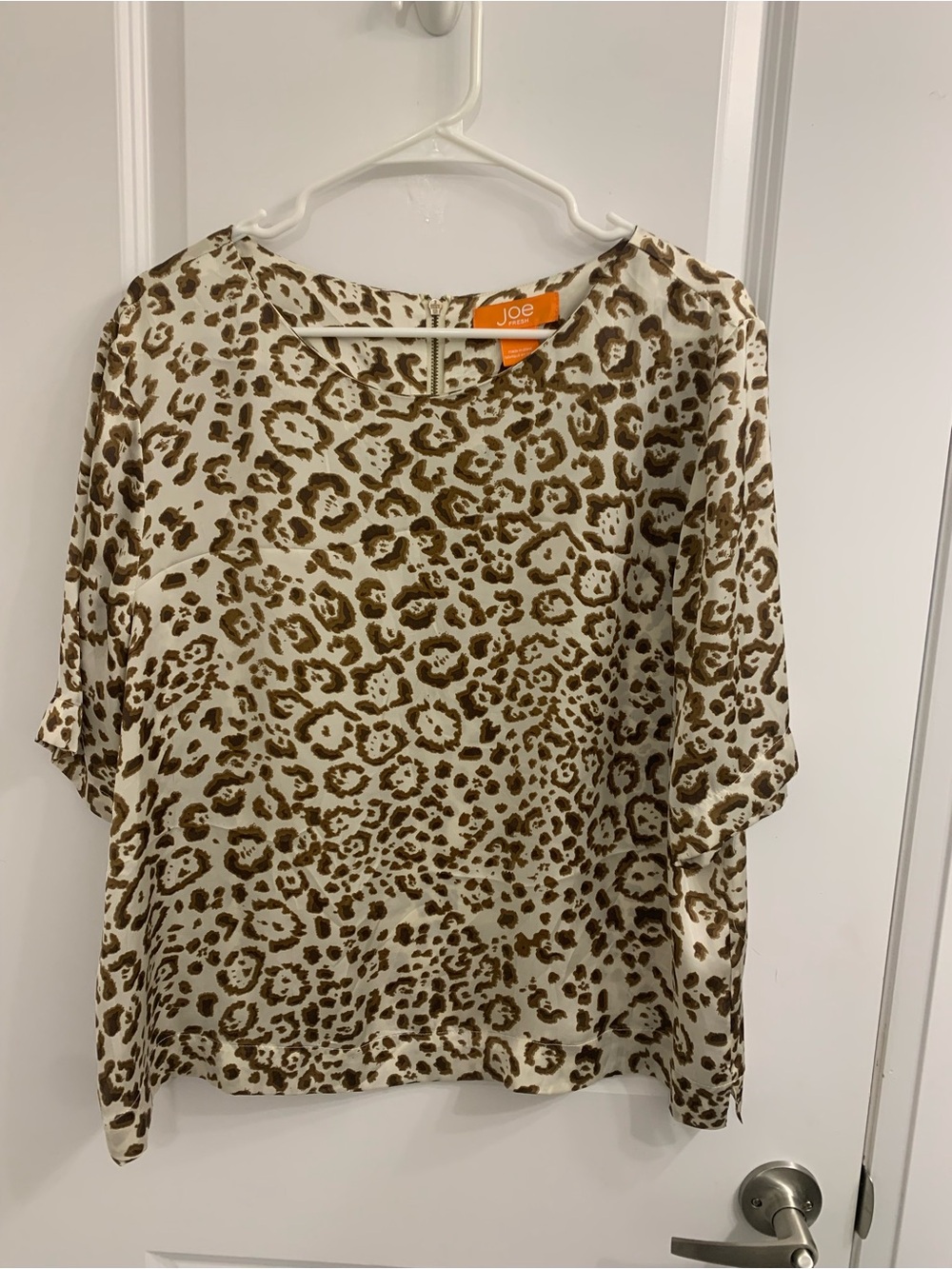 Joe Fresh Cream Leopard Print Short Sleeve Blouse